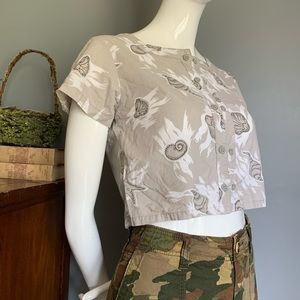 vintage monalisa : beach themed cotton crop top